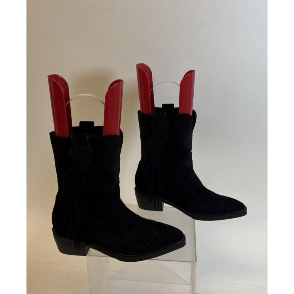Rodgerdream Women's Black Suede Western Style Tassel Ankle Boots - Size 9